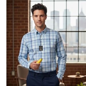 Pronto Uomo Modern Fit Blue Plaid Long Sleeve Men's Shirt Size XL‎ Preppy NWT